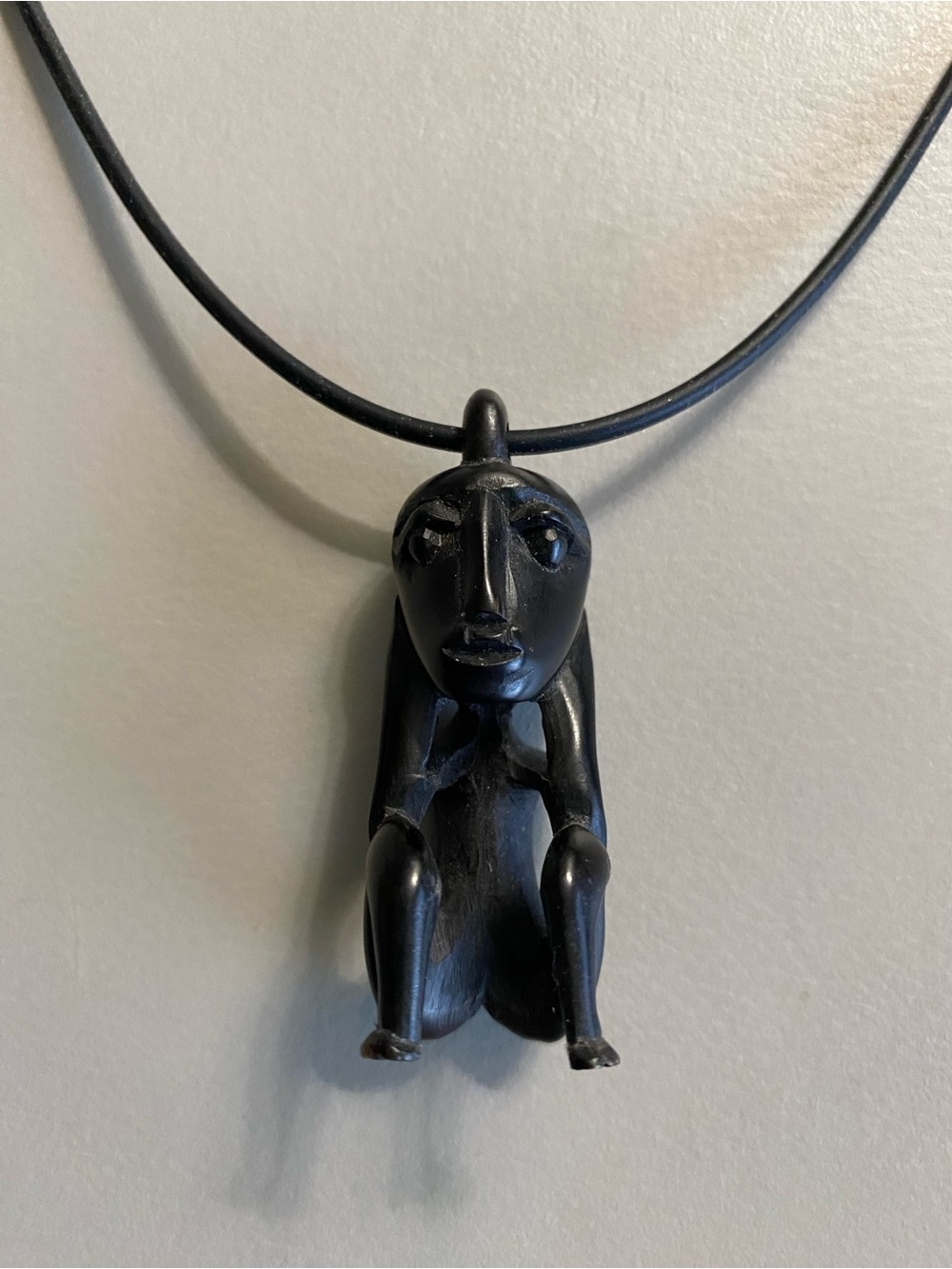 Black Hand-Carved Fertility Figurine Pendant Necklace
